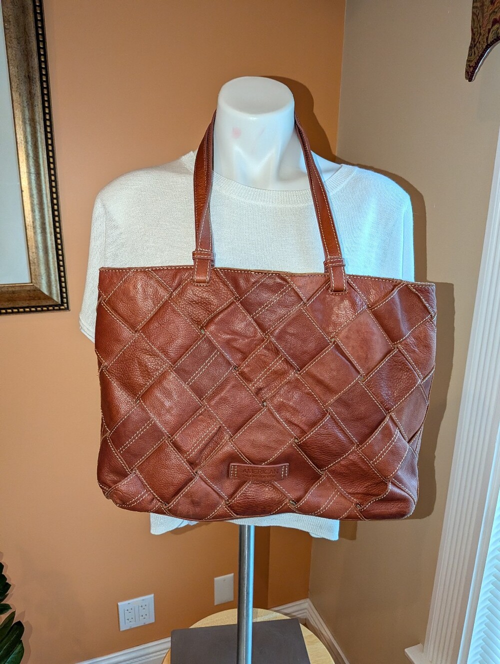 American Leather Co Outfitters Brown Leather Quilted Tote Bag